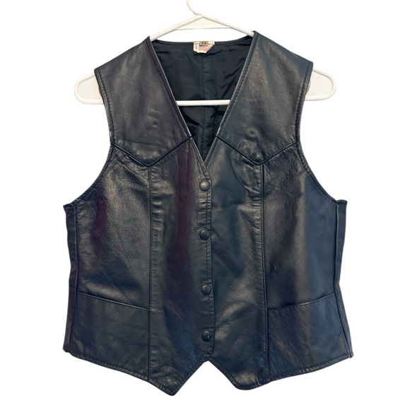 Vintage Jackets & Blazers - Vintage Biker Style Black Leather Snap Button Vest XS